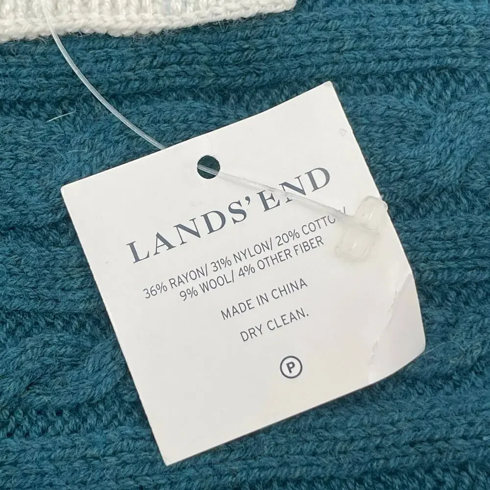 LANDS END Scarf NWT Teal NWT Wool Blend Winter Cable Knit Stripe Preppy Prep